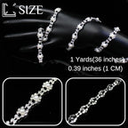 1 Yard Pearl Rhinestone Trim Chain Silver String Crystal Applique Fringe Ribbon Strips Beads Sewing Dress DIY Party Wedding Bouquet for Decoration Bridal Costume Embellishment