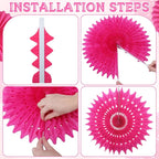 Outus 12 Pcs Hanging Honeycomb Paper Fans Sets, Fiesta Pink and Orange Party Decorations, Tissue Paper Flowers Supplies for Birthday Wall Classroom Wedding Bridal Photo Backdrop (14/10/6 Inch)