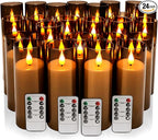 24-Pack Grey LED Flameless Pillar Candles with Remote Control - Perfect for Home, Parties, and Special Festivals Decorations - Indoor/Outdoor
