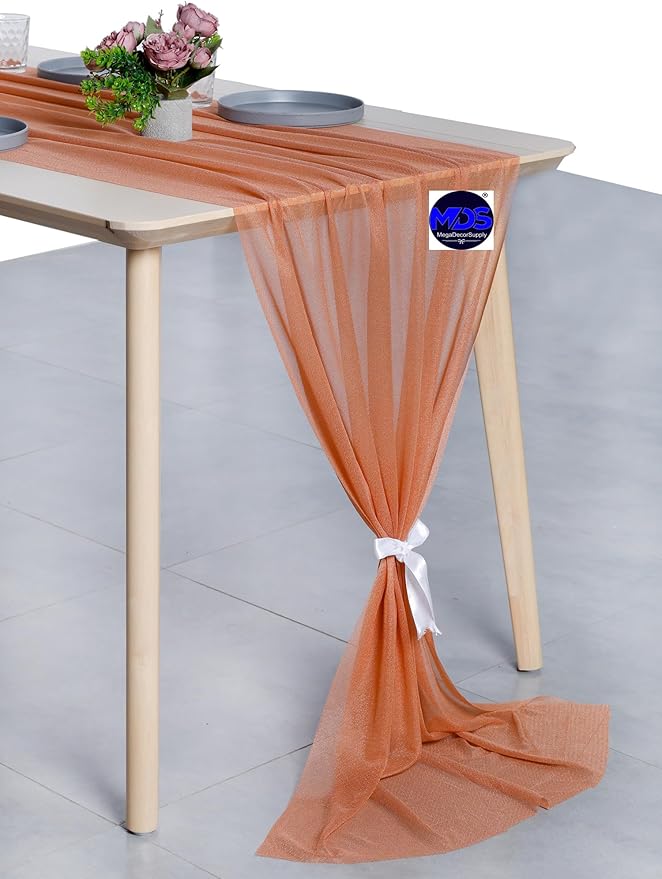 MDS Halloween Chiffon Table Runner - 5 Pack, 29 x 170 Inches, 14ft Each - Sheer Spooky Table Runners for Haunted House Parties, Trick-or-Treat Tables, Witchy Décor, Wedding & Events - Coral Peach