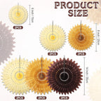 Outus 12 Pcs Hanging Honeycomb Paper Fans Sets, Fiesta Brown and Beige Party Decorations, Tissue Paper Flowers Supplies for Birthday Wall Classroom Wedding Bridal Photo Backdrop (14/8/6 Inch)