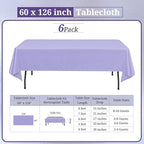 6 Pack Lavender Tablecloths for 8ft Rectangle Tables 60 x 126 Inch - Polyester Table Cover Stain and Wrinkle Resistant Washable Fabric Table Clothes for Wedding Party Banquet Reception Restaurant