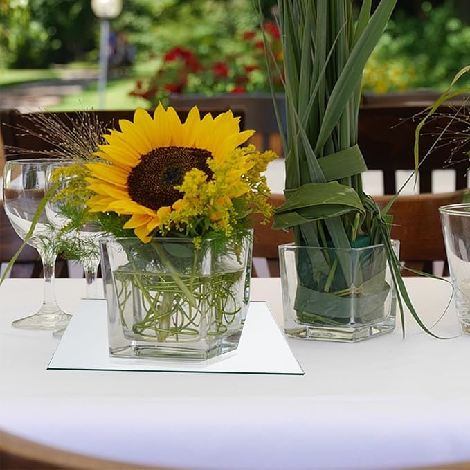 12 Pack Square Mirror Tray, 10 Inch Glass Centerpiece for Tables, Frameless Mirror for Flowers, Perfume, Party Decor, Wedding, Christmas Decorations