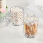 Gredecor 2 Pack Qtip Holder Clear Pastel Christmas Tree Pink Forest Apothecary Jars with Lids Acrylic Christmas Winter Bathroom Jars Vanity Canister Storage Organizer for Cotton Ball,Swabs,Pads,Floss