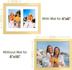 Vittanly 8x10 Collage Picture Frame, Displays 2Pcs 4x6 Pictures with Mat, Photo Frame for Wall Mounting or Table Top with Stand, Gold, 1 Pack