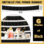 6 Pack 10 Ft Black Foil Fringe Garland Metallic Streamers Tinsel Banner Wall Hanging Garland Backdrop for Parade Floats, Halloween, Christmas, Thanksgiving, New Year Party Decorations