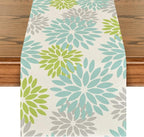 Artoid Mode Green Dahlia Floral Pinnata Summer Table Runner, Spring Kitchen Dining Table Decoration for Home Party Decor 13x72 Inch