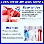 3 Pack 29 x108 Inch White Blue Red Foil Fringe Table Skirts Metallic Banner for Tinsel Streamer Garland Backdrop for Parade Floats Mother's Day, Graduate, Birthday, Wedding Party Decoration