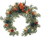 Ling's Moment Flower Garland - 6FT Eucalyptus & Rose - Sweetheart Table Decor for Wedding Reception, Artificial Floral Garland for Mantle, Christmas Decoration, Dark Teal & Burnt Orange