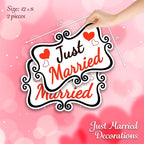 Just Married Car Decorations, 12x8 Magnet Decals for Vehicles, 2 Pack Wedding Car Decor, Removable, Reusable for Tailgate, Door Panels, Refrigerator