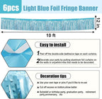 6 Pack 10 Feet Light Blue Foil Fringe Garland Metallic Tinsel Streamers Banner Wall Hanging Curtain Backdrop for Parade Floats, Birthday, Graduate, Mother's Day, Wedding Party Decoration