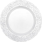 Antique Charger Plates Set, 100 Pcs 13in Plastic Embossed Dinner Plate, Round Phoenix Pattern Elegant Floral Plates for Dinner Wedding Party Event Table Setting Decoration (Silver)