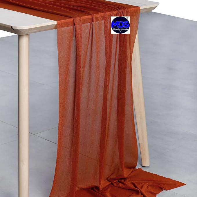MDS Halloween Chiffon Table Runner - 1 Pack, 29 x 170 Inches, 14ft Each - Sheer Spooky Table Runners for Haunted House Parties, Trick-or-Treat Tables, Witchy Décor, Wedding & Events - Terracotta