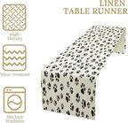 Dog Paws Table Runner,Cartoon Cute Black White Animal Footprints Abstract Tablecloth Burlap for Hotel Indoors Outdoor Dining Room Kitchen Home Decor,W13X L70 in