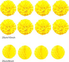 Hanging Paper Fan Set, Tissue Paper Pom Poms Flower Fan and Honeycomb Balls for Birthday Baby Shower Wedding Festival Decorations - Yellow