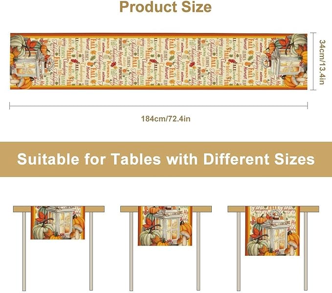 Autumn Table Runner,Farmhouse Leaves Pumpkin Thanksgiving Table Cloth for Kitchen Dining Table Decoration Home Party Decor 13x90 Inch