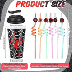 Yungyan 24 Sets Spider Party Favors Goodie Cups with Lids and Straws for Halloween Party Decorations Reusable 16oz Plastic Candy Cups Plastic Straws for Birthday Gift (Spider)