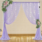 10ft x 7ft Lavender Chiffon Backdrop Curtain with Lights String for Parites Wedding Wrinkle Free Curtain Photo Backdrops Drapes for Baby Shower Birthday Party Home Decorations