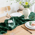 Asee'm 3PCS Table Runner Cheesecloth 10FT Emerald Green Boho Gauze Fabric Rustic Sheer Cheese Cloth Runners for Wedding Bridal Shower Party Spring Easter Decoration