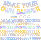 BEISHIDA 116 PCS A-Z Glitter Laser Silver DIY Letter Banner Kit Make Your Own Banner，Including 111 Letters and Numbers 3 Rope and 2 Threading Device,Customized for Birthday Graduation Wedding Party Decor