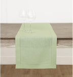 Solino Home Linen Sage Green Table Runner 144 Inches Long - 100% Pure Linen Extra Long Table Runner 14 x 144 Inch for Fall, Autumn, Thanksgiving - Classic Hemstitch