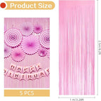 5 Pack Pink Foil Curtain Backdrop 3.2ft x 8.2ft Tinsel Foil Fringe Curtains Macaron Photo Booth Streamer Backdrop for Party Decorations Birthday Baby Shower Bachelorette Holiday Decor (Pastel Pink)