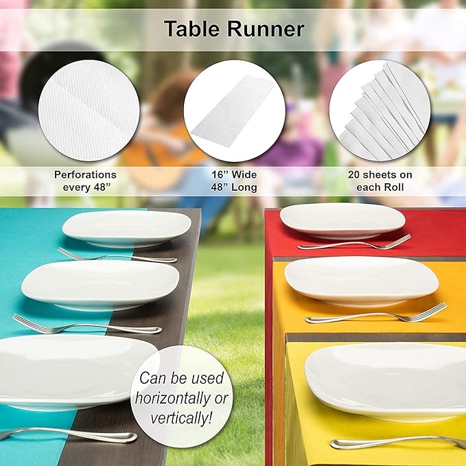 American Homestead Paper Table Runner Roll - 78 ft. Disposable Linen-Like Table Cover Roll - 20 Perforated Table Runners (16" x 48") for Parties, Weddings, and Events - Dark Brown
