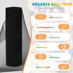 Crystal Organza Fabric Tulle 11 Inch by 50 Yards Sheer Tulle Rolls for DIY Craft Wedding Party Baby Shower Decor Gift Wrapping Party Supplies (Black)
