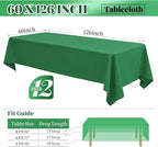 12 Pack 60 x 126 Inch Rectangle Tablecloth Green Polyester Tablecloth for 8 Ft Rectangle Tables, Washable Fabric Table Cloth for Wedding Dining Table Buffet Parties Camping