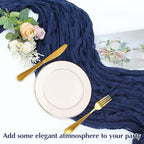 Blue Cheesecloth Table Runner -21*120Inch Long Boho Wedding Table Decor, Rustic Gauze Fabric Runner for Bridal Showers, Baby Showers & Parties (Sheer, Lightweight, Wrinkled Design)