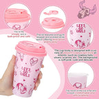 Yungyan 16 Sets Pink Cowgirl Party Favors Goodie Cups with Lids and Straws for Halloween Party Decorations Reusable 16oz Plastic Candy Cups Plastic Straws for Birthday Gift(Pink Cowgirl)