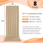 40×12 ft Wrinkle Free Beige Backdrop Curtain for Weddings Parties, 8 Panels 12ft Silky Polyester Wedding Drapes Backdrop Photo Back Drop Cloth for Birthday Baby Shower Photography Backgrounds