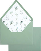 PONATIA 50PCS A7 Euro Flap Envelope, 5.25 x 7.25'' Sage Green Flowers Liner Envelopes for Wedding Invitations, Photos, Postcards, Greeting Cards, Christmas Gift, Acrylic Mailing