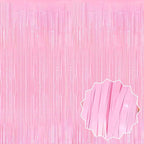 6 Pack Macaron Pink Foil Fringe Curtains Backdrop, 3.28 x 8.2 Ft Metallic Streamers Tinsel Curtains Background for Photo Booth, Birthday, Weddings, Carnivals, Graduation, Themed Party Decorations