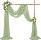 Wedding Arch Draping Fabric Backdrop 1 Panel 30" x 19Ft Sage Green Drapes Curtains for Wedding Reception Sheer Tulle Backdrop Curtain for Ceremony Birthday Party Baby Shower Arbor Ceiling Decorations