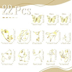 Kigley 22 Pcs Minimalist Art Lady Face Cake Topper Butterflies Cake Decoration Acrylic Wedding Birthday Boho Cake Toppers for Women Bridal Shower Party Supplies (Gold)
