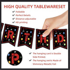 123pcs 13th Red and Black Party Decorations,Happy Birthday Banner Flags Paper,cups Straws Forks Cake Toppers Dessert plates Tablecloths and dinner plates,Officially a Teenager 13th Birthday Supplies