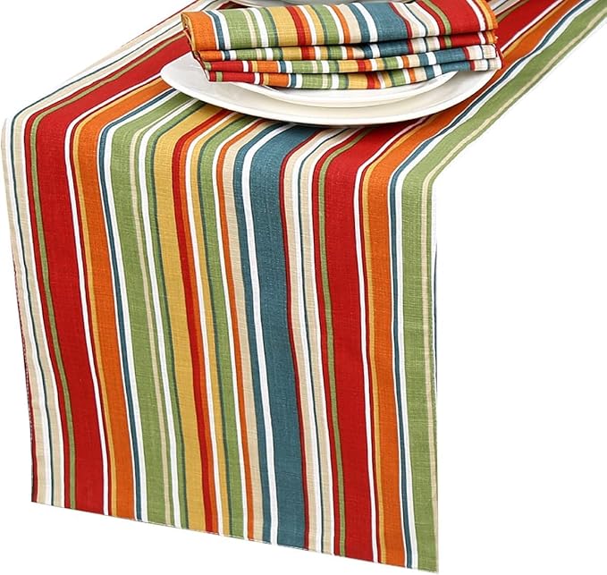 Ruvanti 100% Cotton Table Runner 120 Inches Long, Non-Slip, Stain Resistant, Washable & Reusable Table Runners Perfect for Wedding, Parties, Christmas, Holiday, in-Door use - Multi Stripe