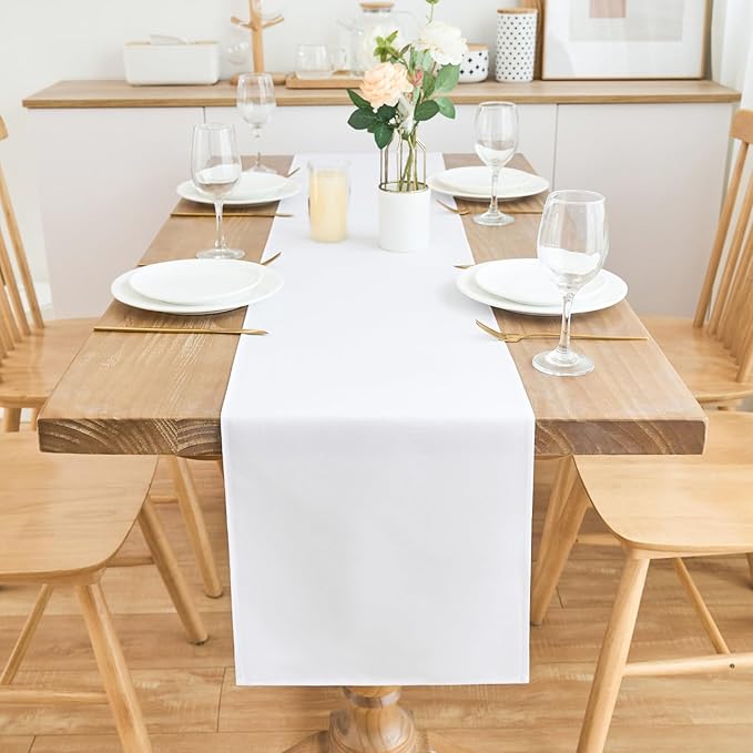 2 Pack White Long Table Runner 12 x 108 Inch Solid Color Farmhouse Runners Coffee Table Dresser for Daily Party Home Decoration