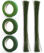 GLAMFIELDS 200 Pieces Green Floral Stem Wire 14 inch 22 Gauge Wire and 3 Rolls 1/2" Wide Floral Tape (30Yard/roll) for Bouquet Stem Wrap, Flower Arrangements Kit, DIY Crafts, Flower Making Supplies