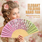 WEARXI Handheld Fan, 4 PCS Hand Fan, Chinese Folding Fan for Women Foldable, Silk Bamboo Hand Held Fan, Paper Hand Fan