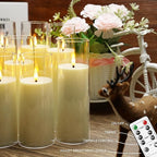 Flickering Flameless Candles Battery Operated with Remote and 2/4/6/8 H Timer Plexiglass Led Pillar Candles Pack of 9 (D2.3"xH 6"7"8")with Realistic Moving Wick Candles for Home Decor(Ivory)