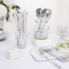 WDF 120PCS Silver Plastic Silverware - Heavy Duty Silver Plastic Cutlery Set - 40 Forks, 40 Spoons, 40 Knives, Perfect for Christmas Parties/Weeding