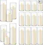 36 PCS Ivory White Pillar Candles with Glass Candle Holders Clear Hurricane Candle Holders Glass Cylinder Vases for Centerpieces Wedding Party, Event, Home Office (18 Candles+18 Candle Hoders)