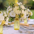 Vintage Glass Flower Vase，12 Pack Gold Amber Farmhouse Glass Centerpiece Vases Mason Jars for Weddings, Parties & Home Decor Bulk (12, Gold)