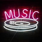 Music Record Neon Sign Pink White Led Neon Light Signs for Wall Decor Usb Light Up Signs for Bedroom Studio Music Live Record Store Kids Room Party Decoration