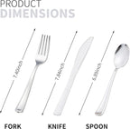 50 Pack Pre Rolled Silver Plastic Silverware Set, Disposable Wrapped Plastic Cutlery Set (50 Forks, 50 Knives, 50 Spoons, 50 Napkins) for Wedding Party