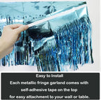 4 Pack Total 40 Feet Foil Fringe Garland Light Blue Metallic Wall Hanging Drapes Tassel Skirting Teal Tinsel Streamers for Parade Float Trailer Mardi Gras Party Birthday Wedding (Turquoise)