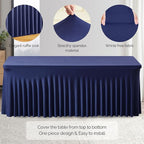 Wish Care 2 Pack Navy Blue Spandex Table Clothes for 4 Foot Rectangle Tables, 4FT Wrinkle Free Fitted Tablecloths Ruffles Design Table Cover for Party, Banquet, Wedding and Events