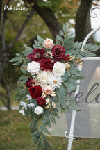 Faux Flower Swag Set of 2 for Wedding Welcome Signs Floral Swag Wedding Reception Ceremony Signs Decor (Red)